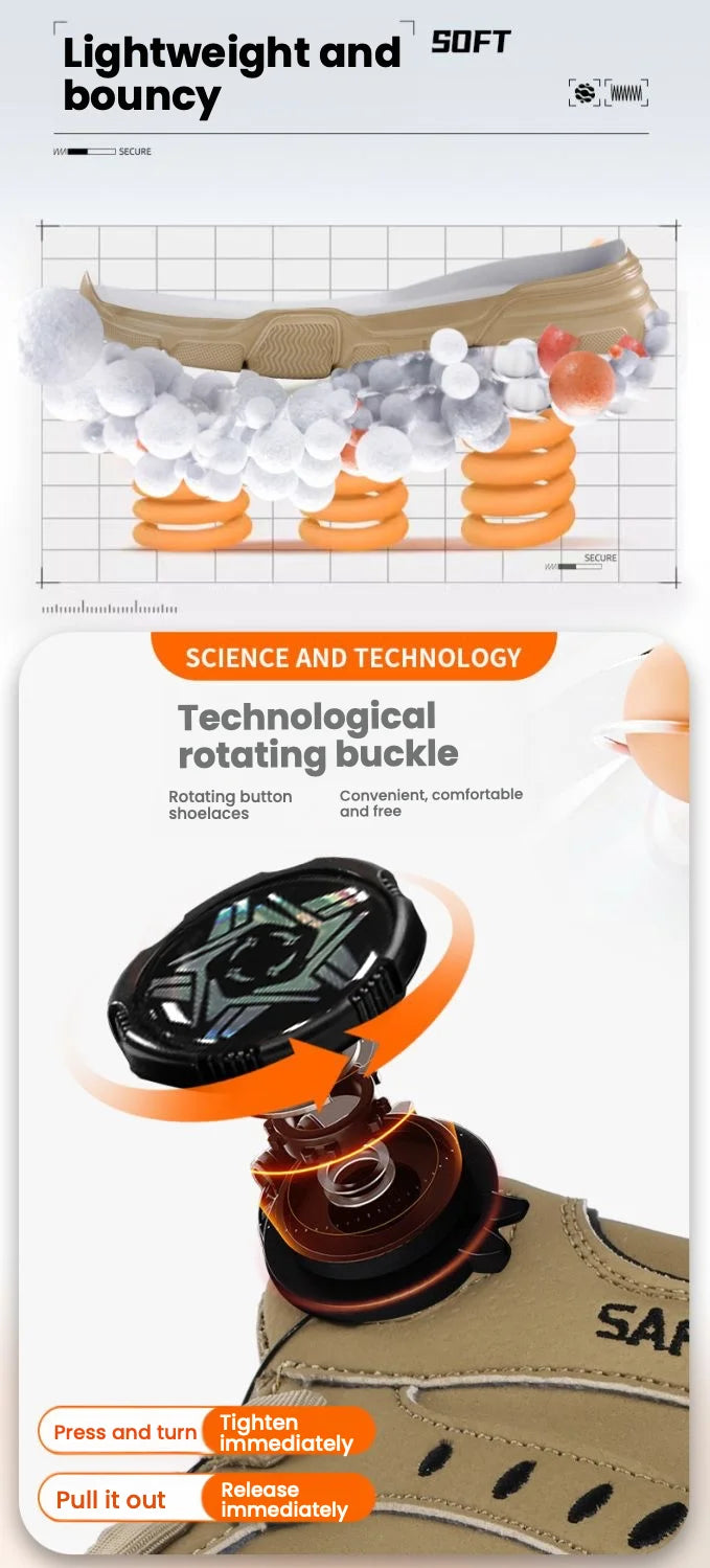 Men Steel Toe Safety Work Boots Anti-smash Puncture Proof Kevlar Midsole Waterproof Lightweight Industrial Shoes Rotary Buckle