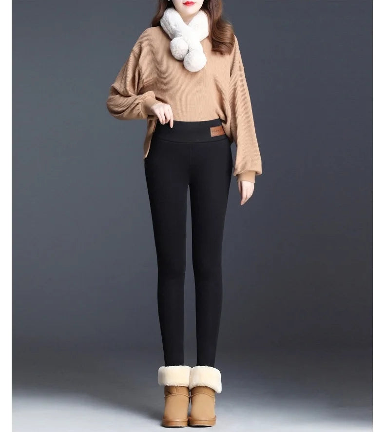 Women High Waist Thicken Fleece Thermal Leggings Winter Warm Slim Elastic Black Sexy Translucent Tight Pantyhose Pants