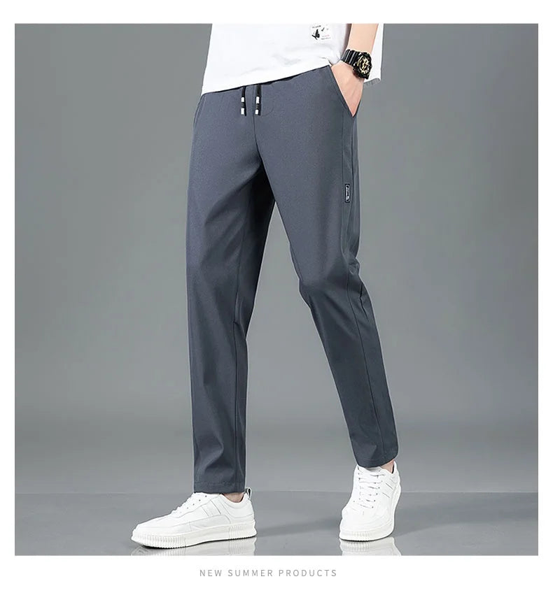 Herren Eisseide-Hose 2025 Sommer Neu Schwarz Grau Dünne Business-Freizeithose Outdoor Elastisch Atmungsaktiv Gerades Bein Jogginghose