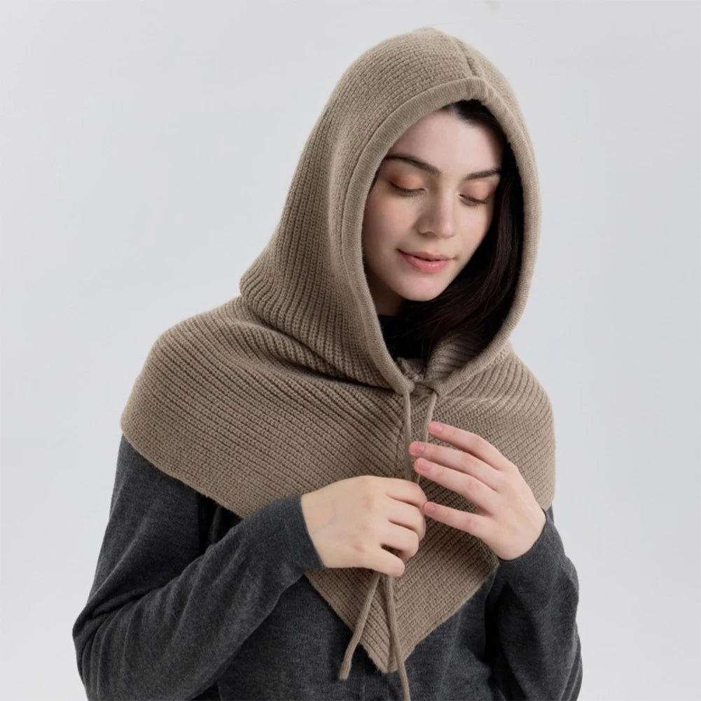 Cagoule d'hiver écharpe pour femme bonnet tricoté chaud extérieur chaud une pièce col pour filles bonnets