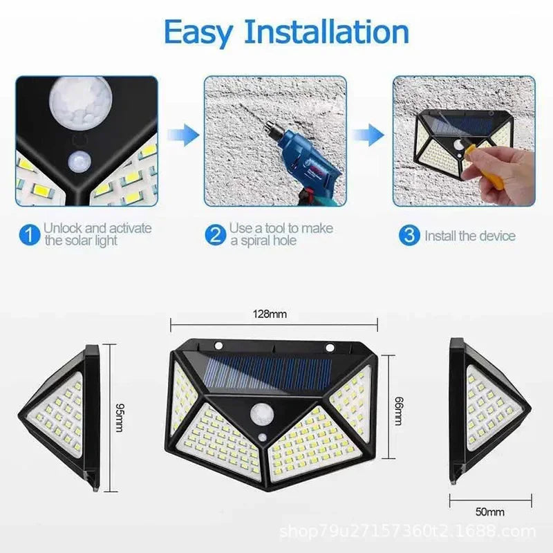 Solar Lights Outdoor Wall Lamp PIR Motion Sensor 100LED Solar Powered Sunlight Street Light for Garden Courtyard 1/2/4Pcs