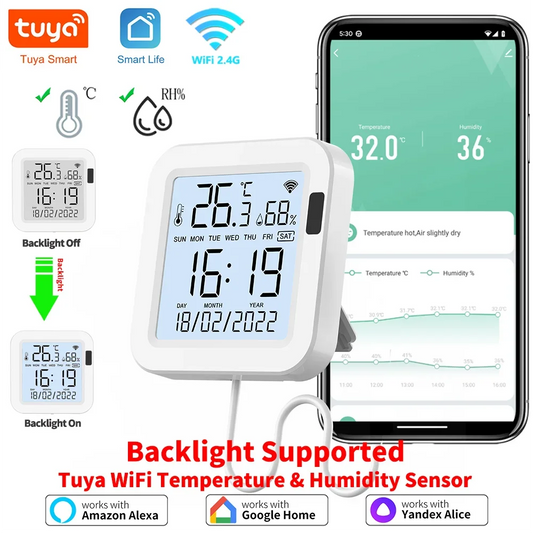 Tuya WiFi Temperature Humidity Smart Sensor With Backlight for Smart Home Var SmartLife Work with Alexa Google Assistant - Shoppiline