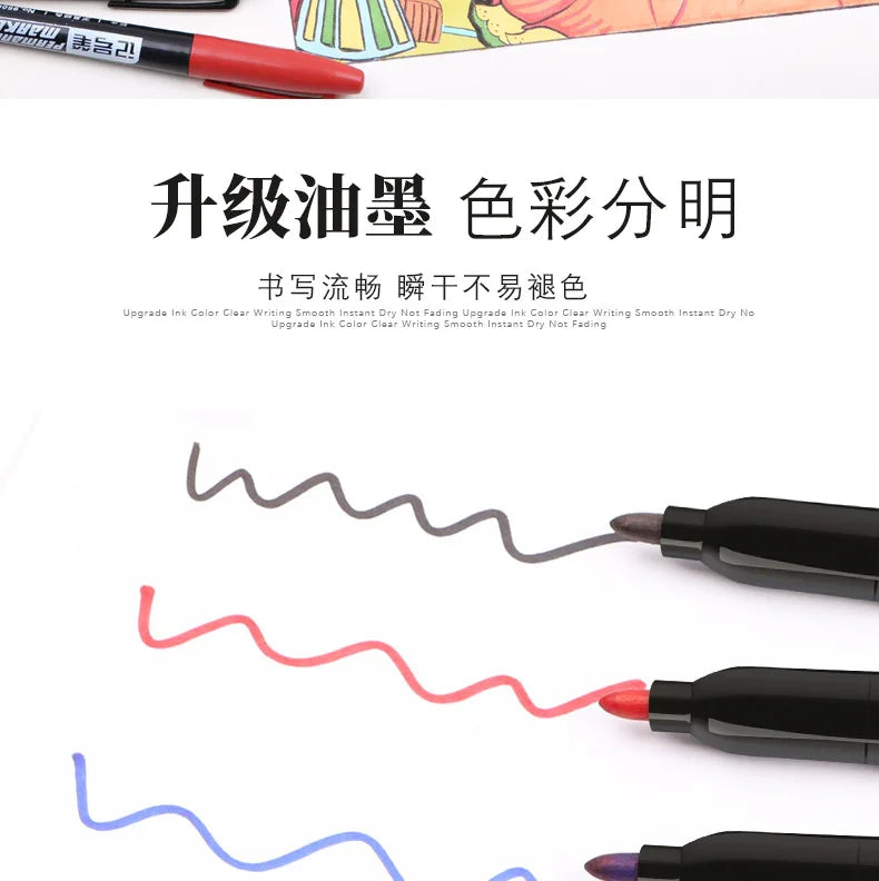 6 PCS Permanent Marker Pen Manga Drawing Markers Black Blue Red Waterproof Ink Sketch Pens Stationery Art School Supplies - Shoppiline