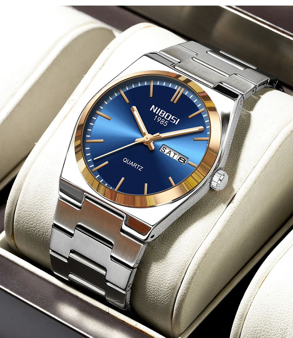 NIBOSI Luxury Watch For Man Waterproof Luminous Date Week Stainless Steel Men Watch Casual Quartz Men's Watches Male Clock+box