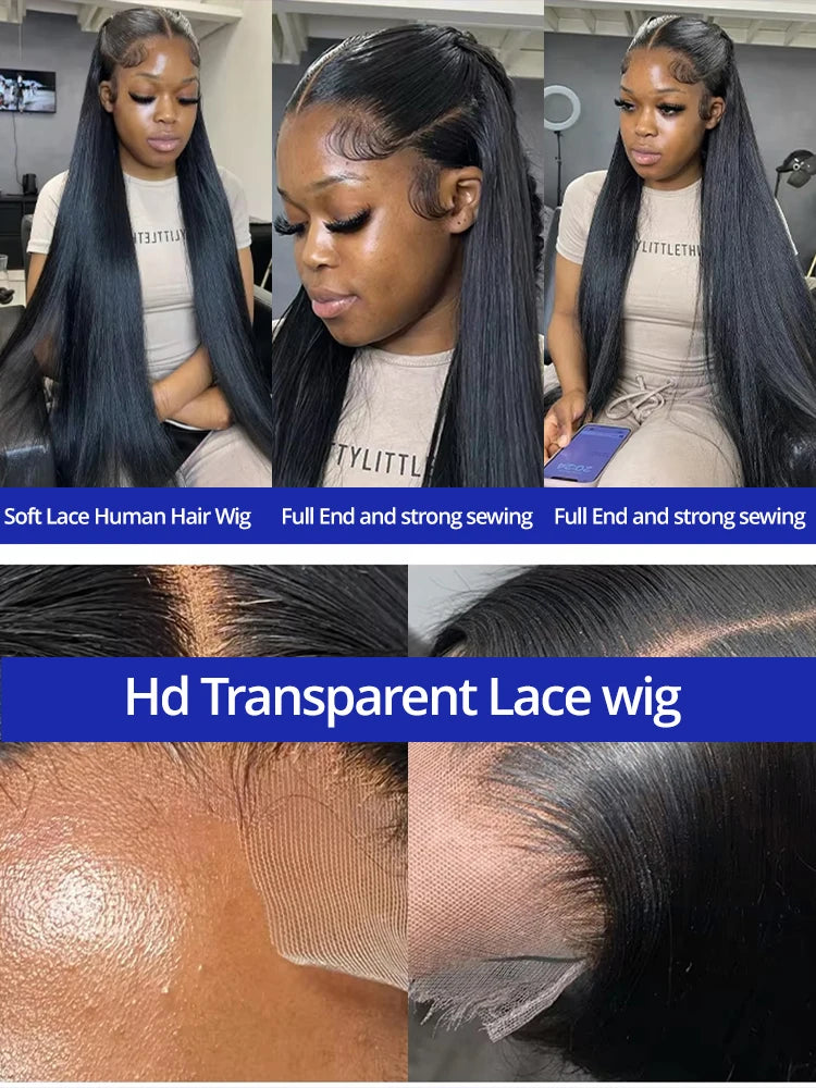 40 Inch Bone Straight Human Hair Wig 13x4 13x6 HD Transparent Lace Wigs Brazilian Full Lace Frontal Wig For Women 300% Density