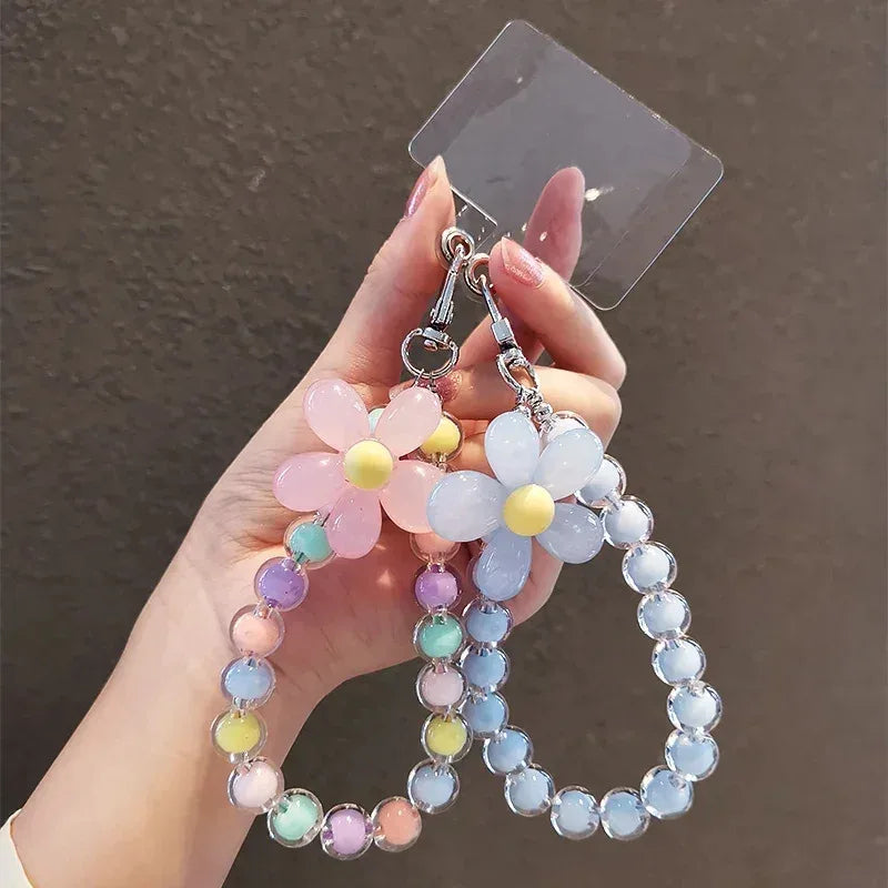 Handy Anti-Verlust Lanyard Schlüssel Kurz Handgelenk Anhänger Bunt Macaron Runde Perle Anhänger Damen Handkette Handy Lanyard