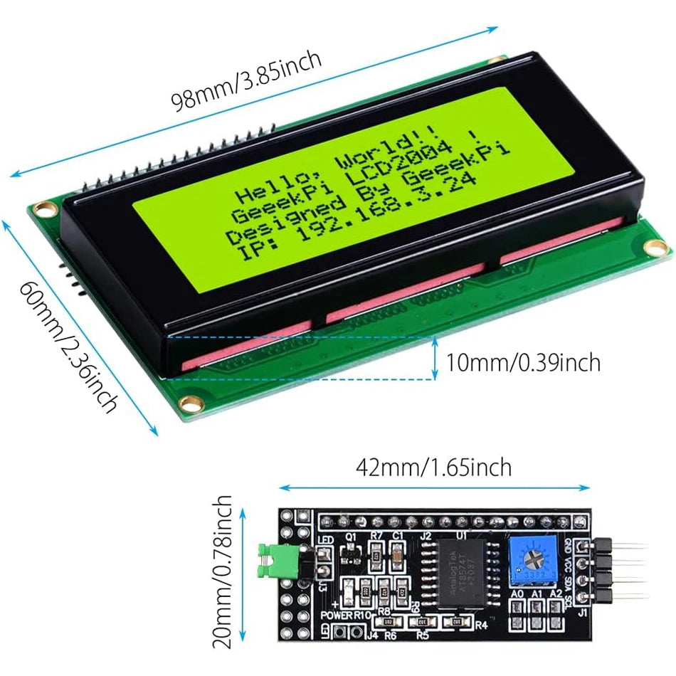 LCD2004 Module LCD 2004 Écran bleu/vert/blanc 20x4 caractères Écran LCD Adaptateur de module série IIC I2C pour Arduino
