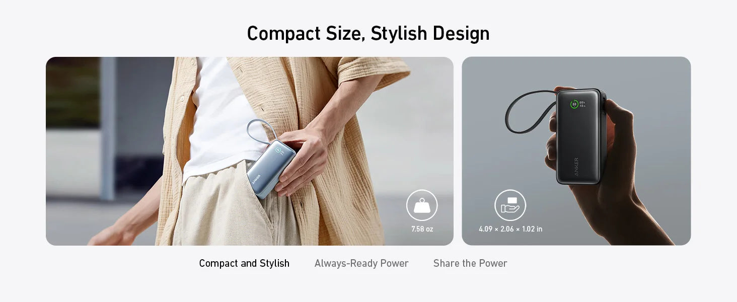 Anker Nano Power Bank 10000mAh PD 30W Spare Battery Portable Power Bank 10K Portable Charger with USB-C Cable for iPhone 17 - Shoppiline