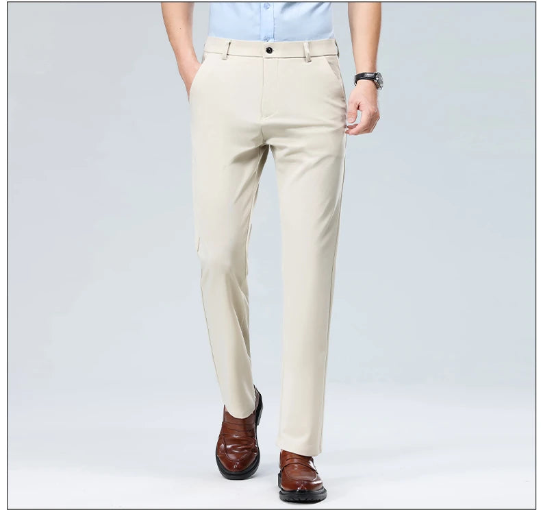 Mens Summer Stretch Straight Leg Business Dress Pants Breathable High Drape Trousers for Business Events