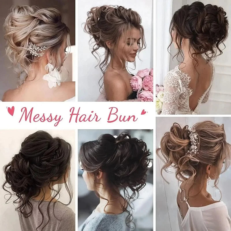 Synthetic Short Wavy Curly Messy Elegant Bun Hair Piece Claw Clip Tousled Updo Hair Buns Hairpiece Extensions for Women