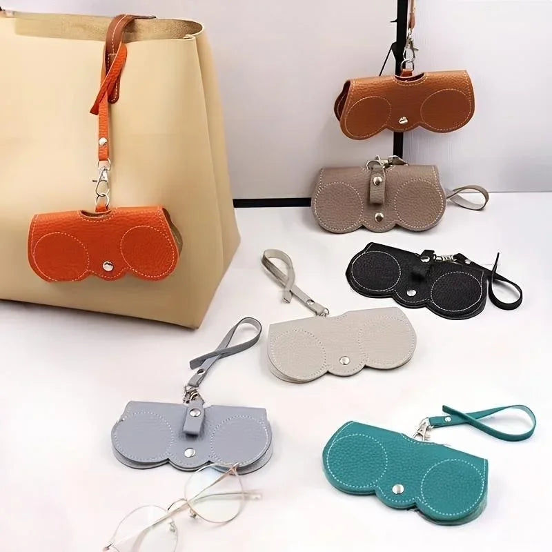 Litchi Embossed PU Leather Glasses Case Cute Hanging Eyewear Holder for Sunglasses Reading Glasses Portable Travel Storage Bag