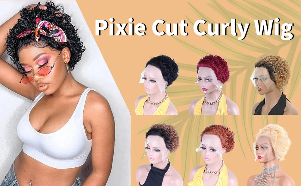 Kurze lockige Perücke Transparente Lace-Front Echthaarperücke Pixie Cut Perücken Brasilianische Wasserwelle Echthaarperücken für Frauen
