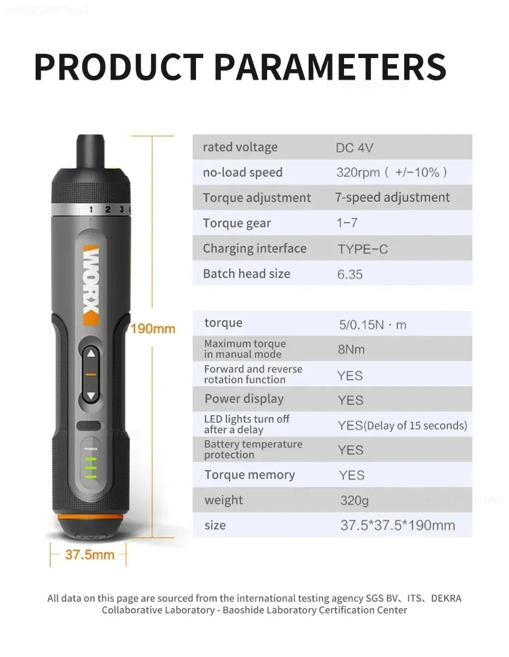 Worx 30 Bit Sets Power Tools WX242 Electrical Screwdriver Set Smart Cordless Drill Screwdrivers USB Rechargeable Set Home Repair - Shoppiline