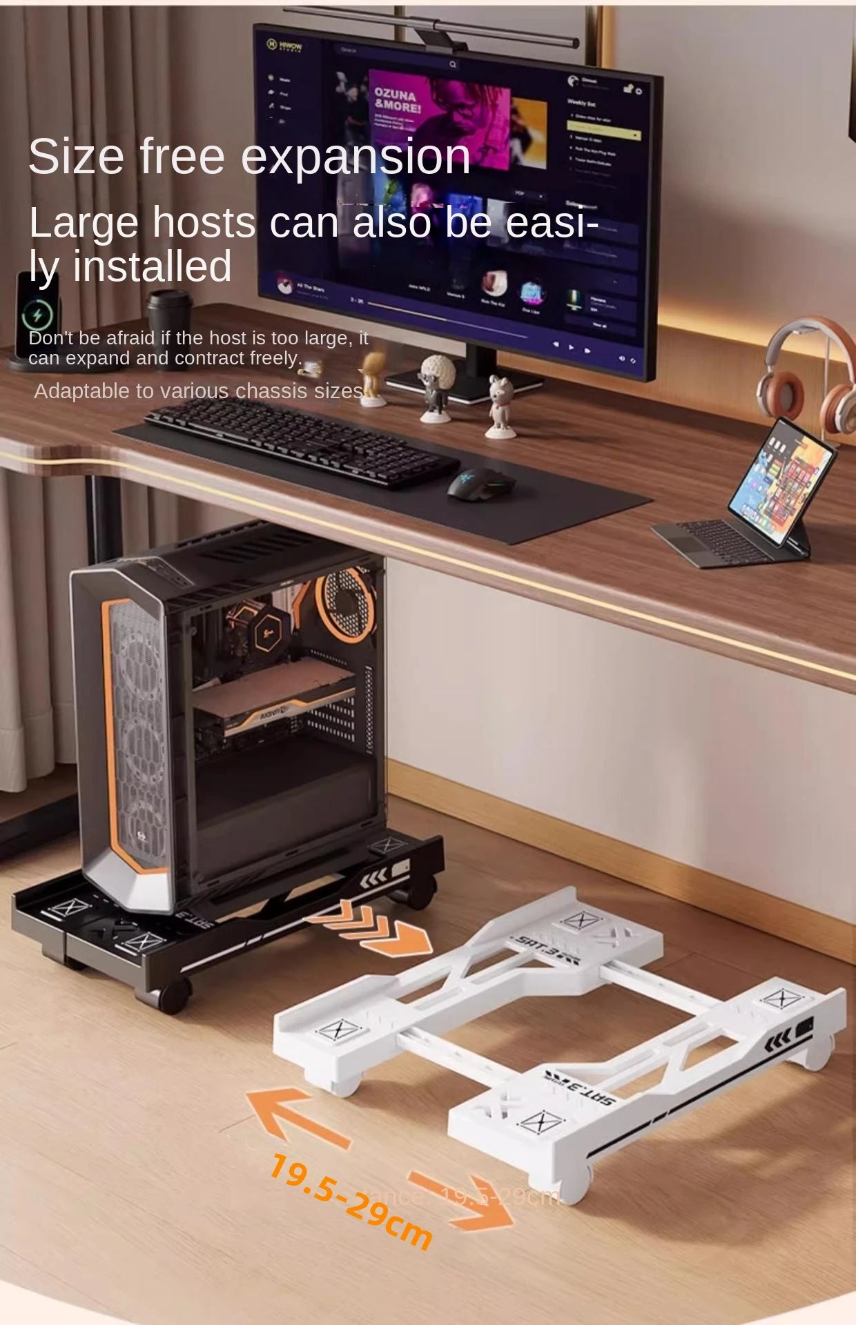 Mobile PC Tower Stand Adjustable Shelf Computer CPU Holder Telescopic Desktop Stand Computer Bracket Cart With Rolling Caster - Shoppiline