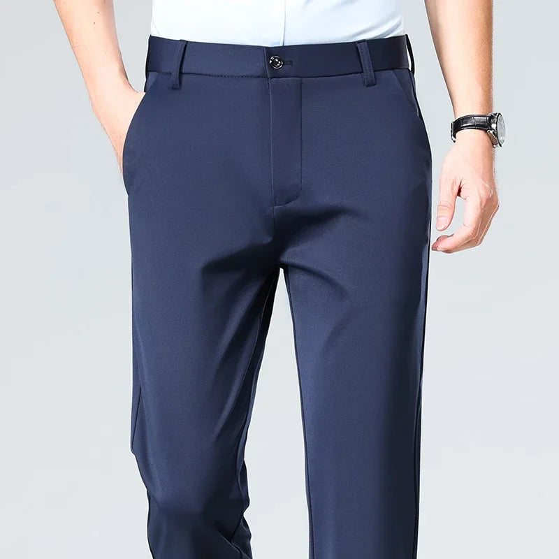 Mens Summer Stretch Straight Leg Business Dress Pants Breathable High Drape Trousers for Business Events