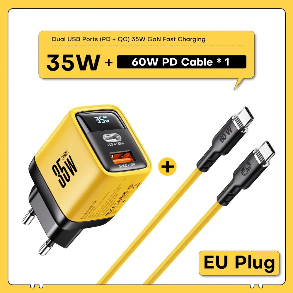 ASOMETECH 35W GaN Charger LED Display QC3.0 30W 25W PD PPS Quick Charge USB Type C Charger For iPhone 14 Pro Samsung S23 Xiaomi - Shoppiline