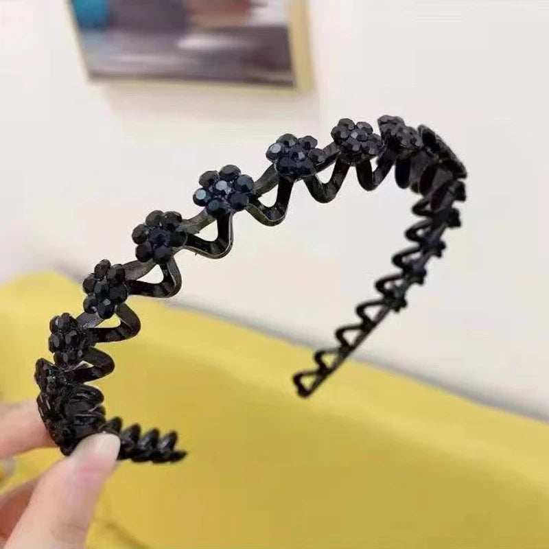 New Non-slip Rhinestone Headbands Solid Wave Hairbands for Women Girls Bezel Fashion Hair Hoop Ladies Boutique Hair Accessories