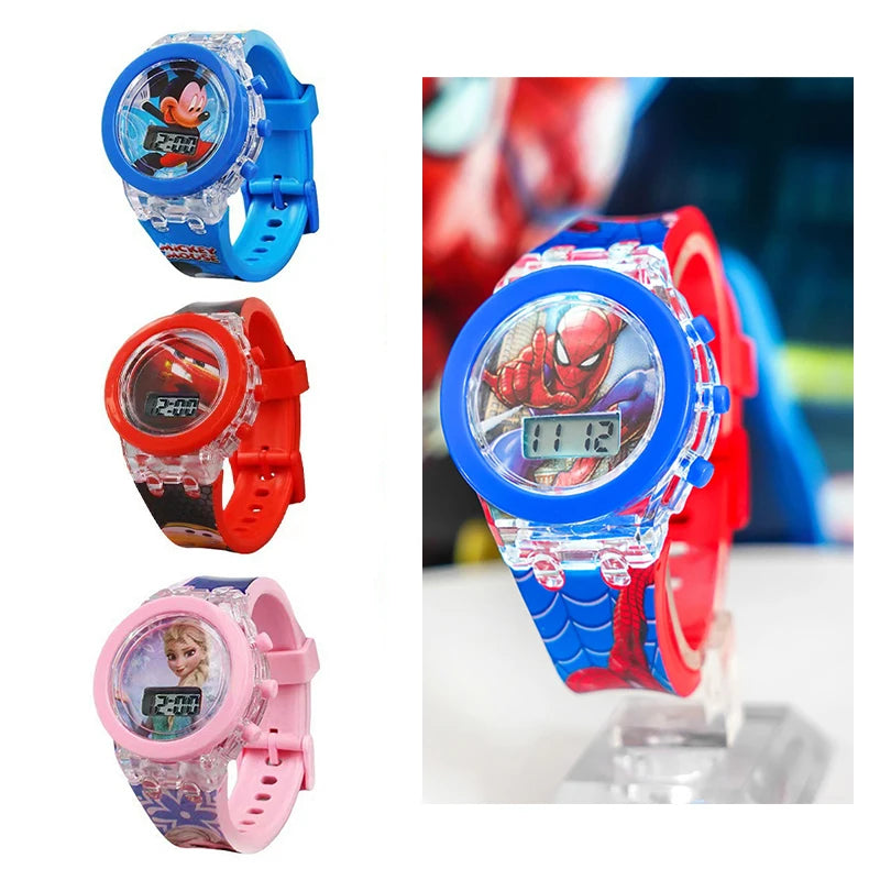 Flash Light Frozen Mickey Kids Watches For Girls Cartoon Snow White Car Children Watch Boys School Student Digitel Clock Gifts
