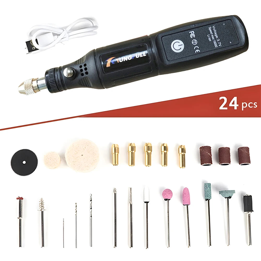 Mini Electric Drill USB Wireless Mini Handheld Drill Rotary Tool Woodworking Engraving Pen Dremel Tools for Jewelry Metal Glass - Shoppiline