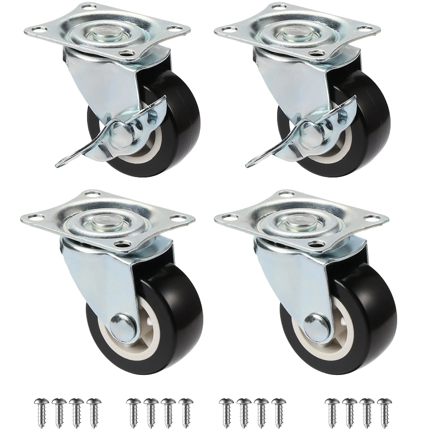 Set Of 4 1"/1.25"/2" PVC Furniture Casters Wear Resistant Mute Universal Heavy Trolley Wheels 360 Degrees Swivel Castor - Shoppiline