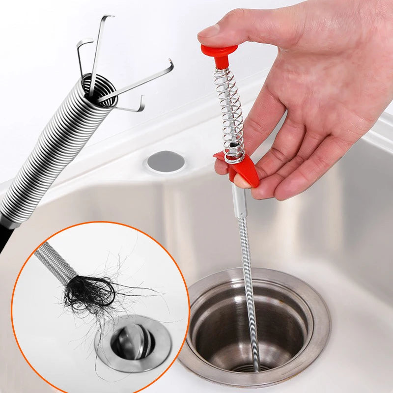 60cm Spring Pipe Dredging Tools, Drain Snake, Drain Cleaner Sticks Clog Remover Cleaning Household for Kitchen Bending Sink Tool