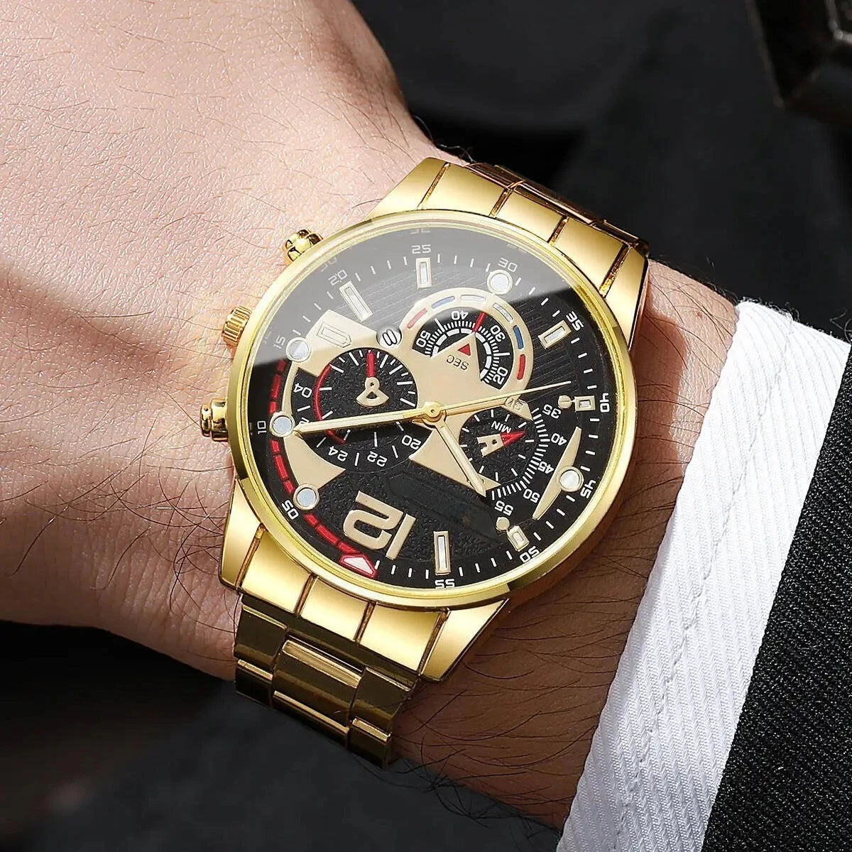 Fashion Decorative Three-eyes Dial Men Business Watches Luxury Quartz Wristwatches with Calendar Clock Reloj Hombre（Without Box）