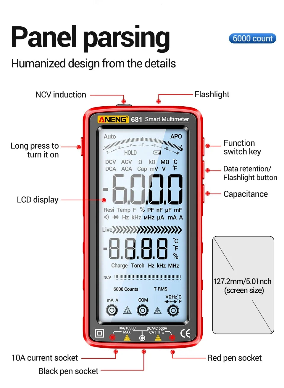 ANENG 681 Non-contact Voltage Tester AC/DC Rechargable Digital Professional MultimeterVoltage Meter LCD Screen Current Tester - Shoppiline
