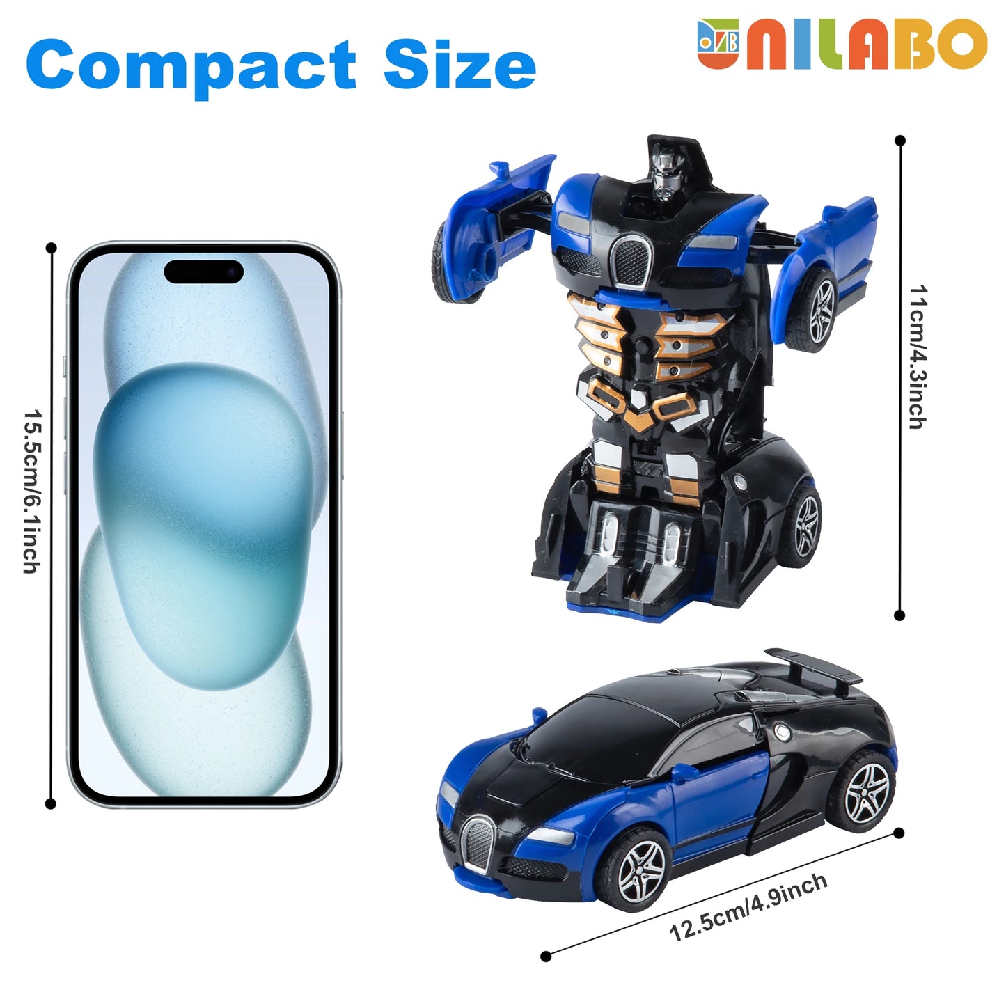 Transformable Robot Sports Car Toys, No Batteries, Educational Kids Gift, Colorful Model Vehicle for Play Learning