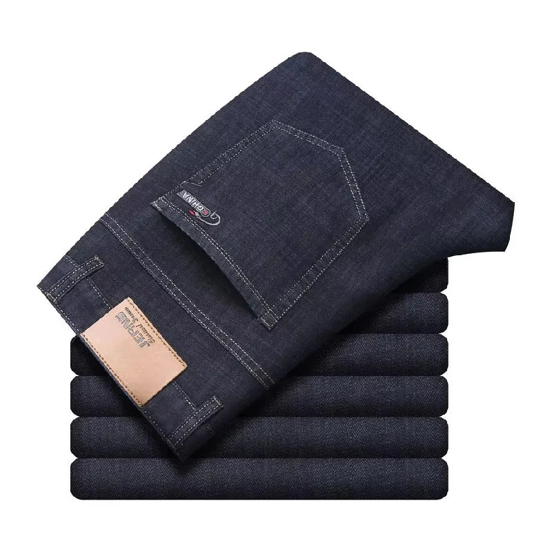 Summer Thin Classic Style Men Brand Jeans Business Casual Stretch Straight Denim Pants Light Blue Black Trousers Male - Shoppiline
