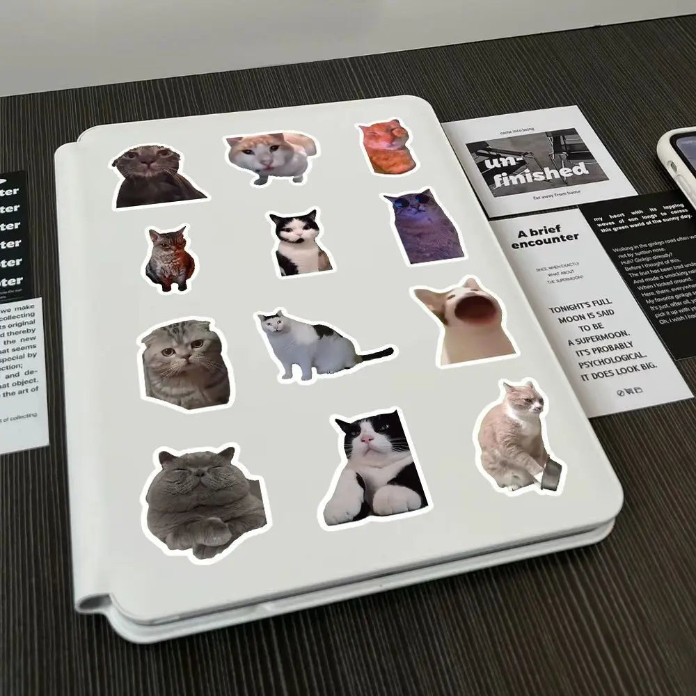 50-100 sheets of cute cartoon cat emoji stickers for luggage, water bottles, notebooks, and journal decoration