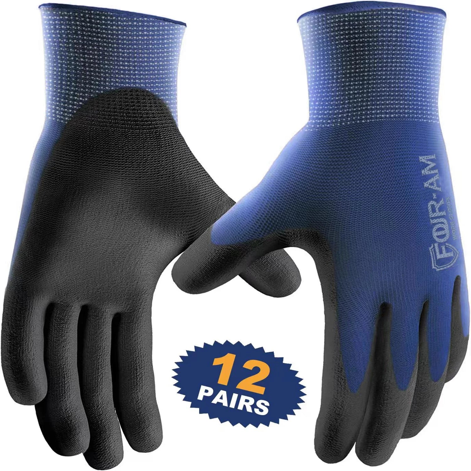 12pairs Ultra-Thin PU Coated Work Gloves,Excellent Grip,Nylon Shell Black Polyurethane Coated Safety Work Gloves,Knit Wrist Cuff - Shoppiline
