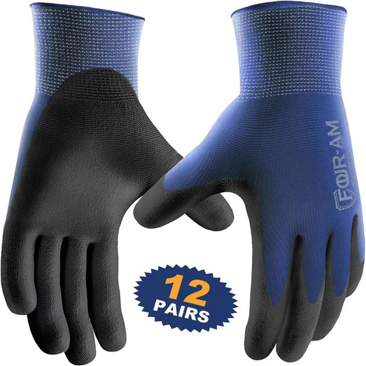 12pairs Ultra-Thin PU Coated Work Gloves,Excellent Grip,Nylon Shell Black Polyurethane Coated Safety Work Gloves,Knit Wrist Cuff - Shoppiline