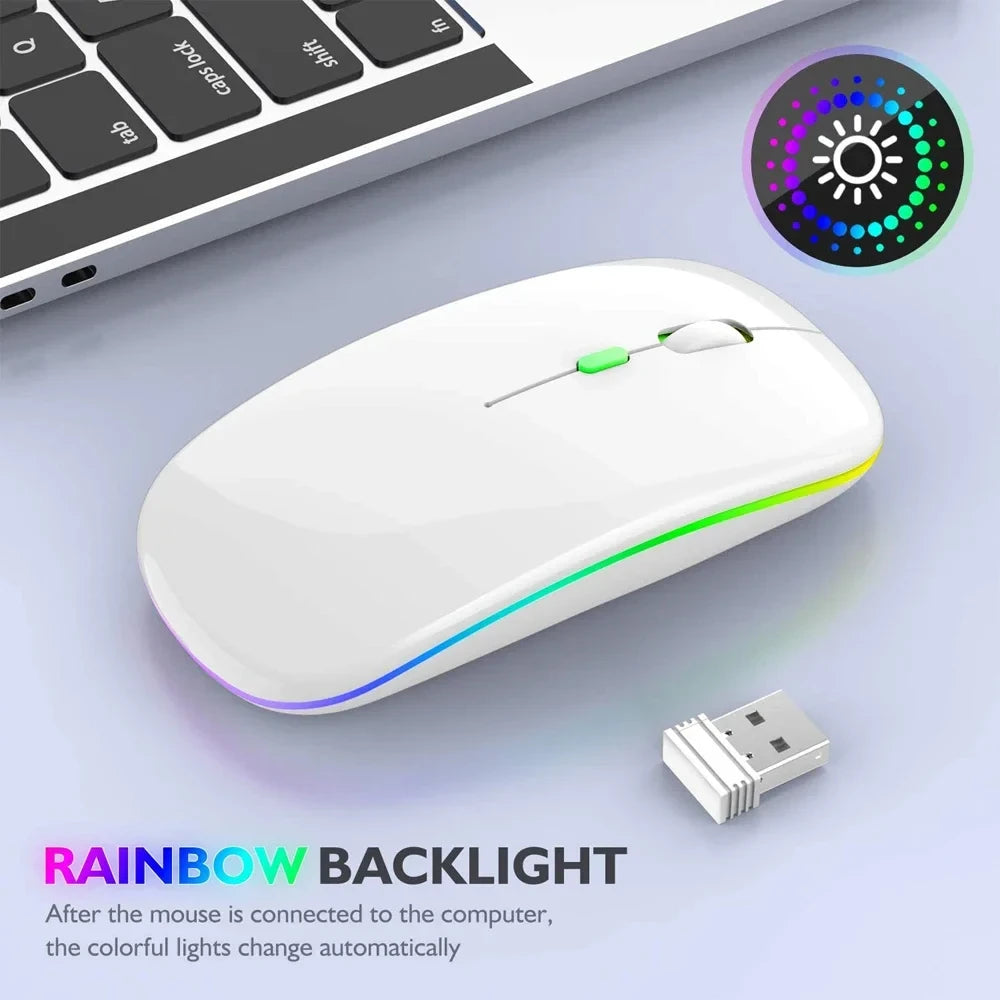 Kabellose Maus Wiederaufladbar Silent LED Hintergrundbeleuchtung Mäuse PC Laptop Computer Maus 2.4Ghz Empfänger Bluetooth Dual Modus Optische Mäuse