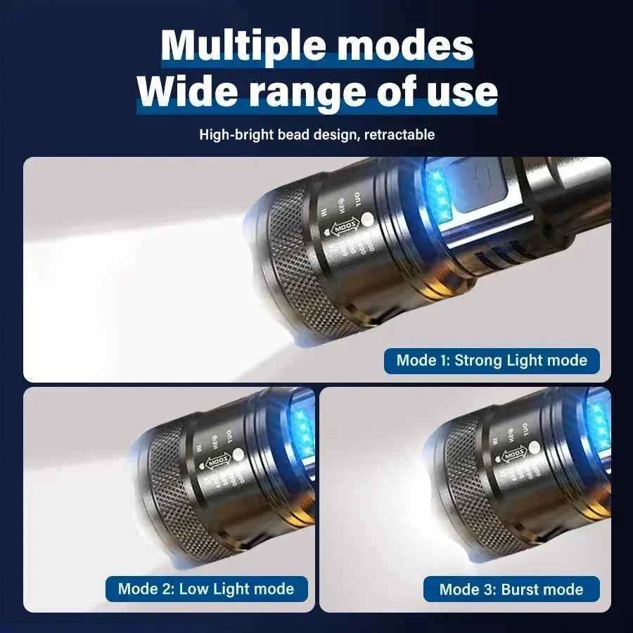 USB Charging Camping Fishing Emergency Zoom Lantern High Strong Power Led Flashlights Tactical Torch with Display Light