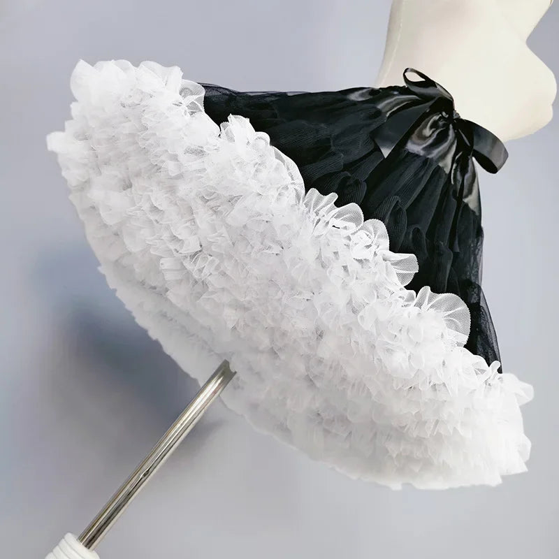 Lowest Pirce Womens 2-Layered Pleated Tulle Petticoat White Black Tutu Puffy Party Cosplay Skirt Lolita Cosplay Bridal Crinoline