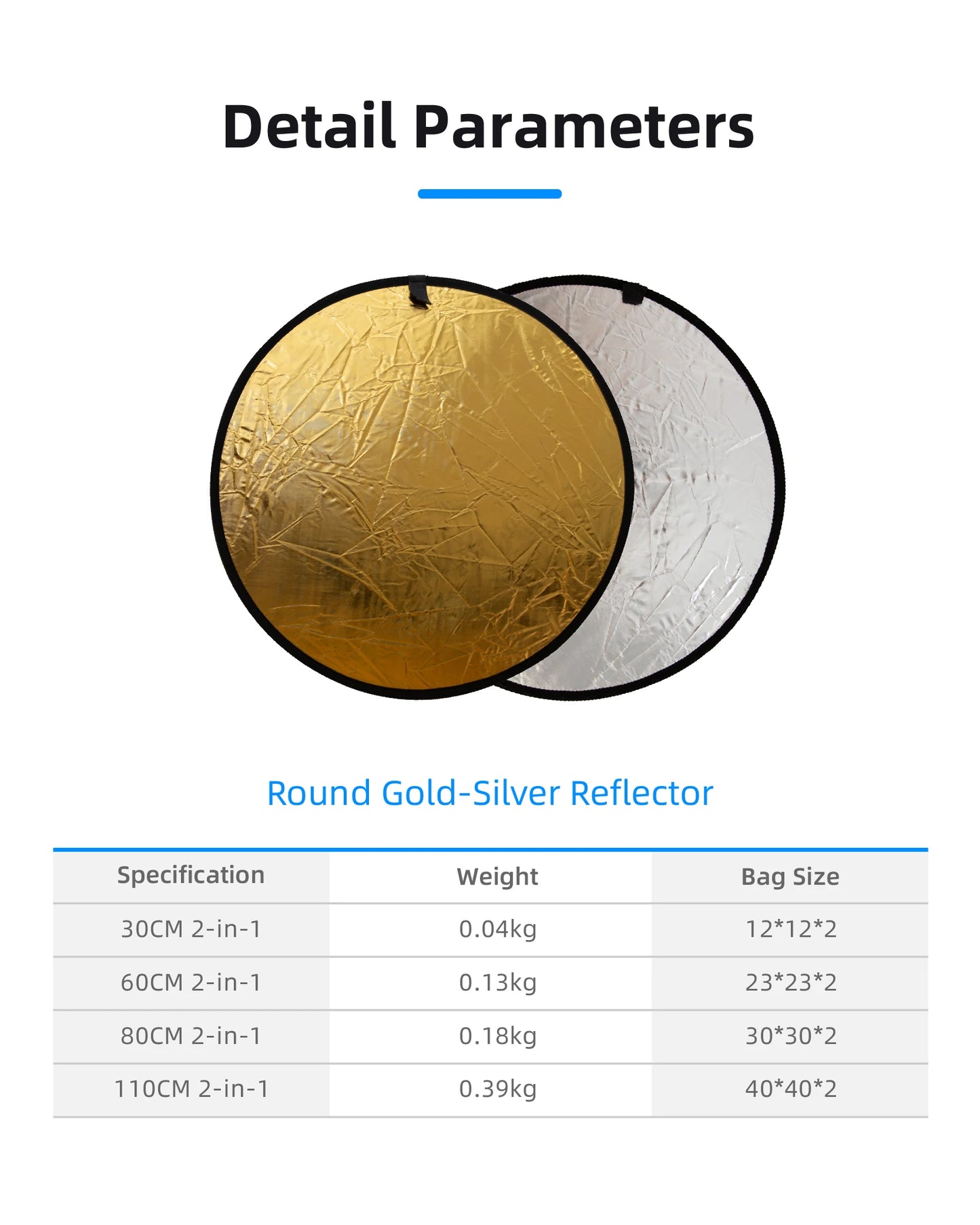 Clearance_RF01 24" Reflector 5in1 30CM 60CM 80CM 110CM Silver White Gold Portable Collapsible Soft Light Round Photography for S