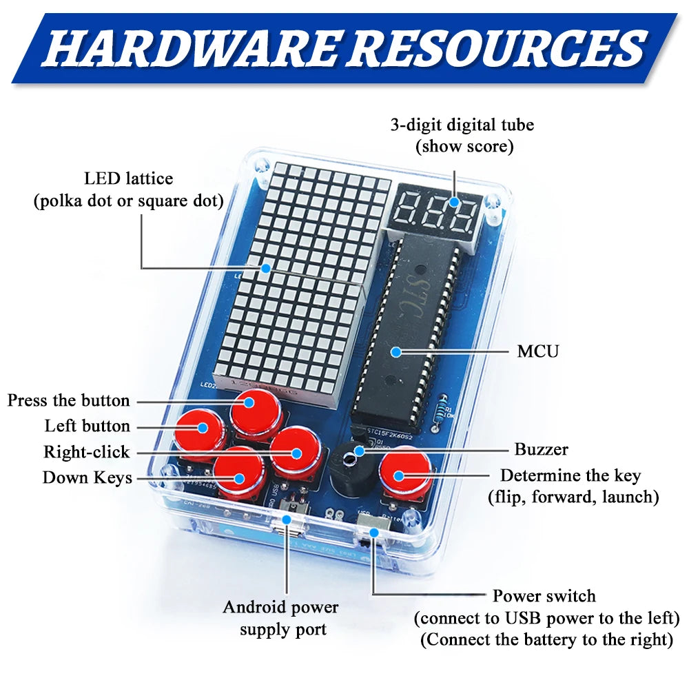DIY Kit Electronic Pixel Game Console LED Dot Matrix Digital Tube Display DIY Soldering Kit STC15F2K60S2 MCU Double-Sided PCB - Shoppiline