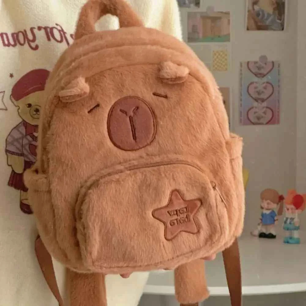 Kawaii Capybara Plush Backpack for Women Versatile Cartoon Funny Capibala Crossbody Bag aLrge Capacity Tote Bag