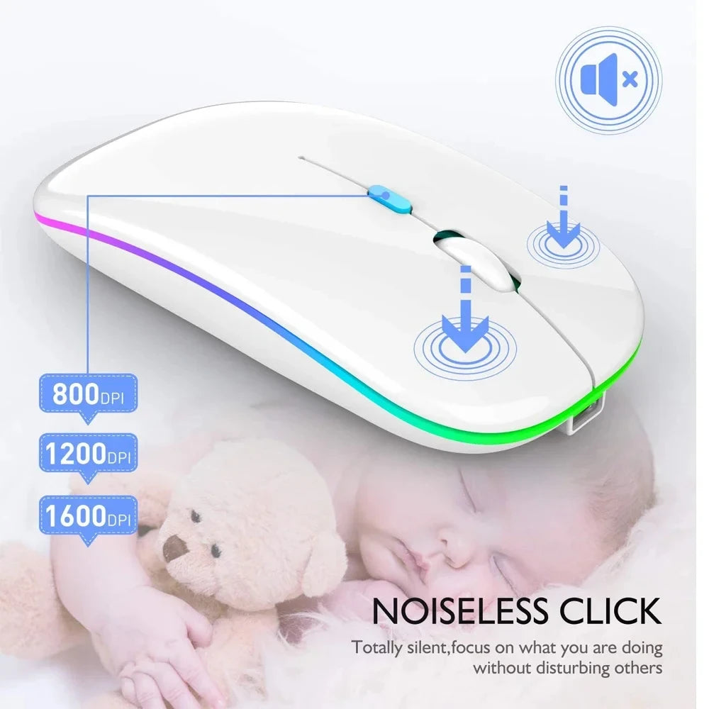 Kabellose Maus Wiederaufladbar Silent LED Hintergrundbeleuchtung Mäuse PC Laptop Computer Maus 2.4Ghz Empfänger Bluetooth Dual Modus Optische Mäuse