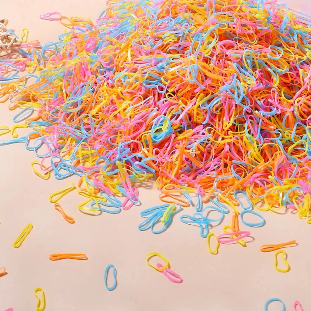 500/1000/2000 pièces élastiques en caoutchouc colorés jetables pour filles, serre-tête, attaches de queue de cheval, accessoires capillaires pour enfants