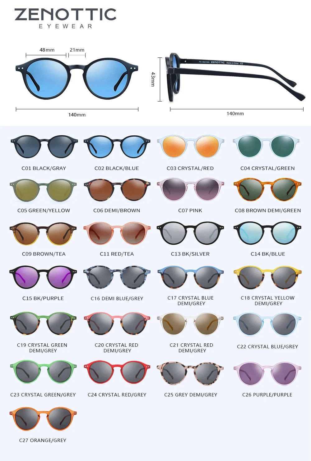 ZENOTTIC Lunettes de Soleil Rétro Polarisées 2023 2024 Hommes Femmes Vintage Petite Monture Ronde Lunettes de Soleil Verres Polarisés UV400 Nuance