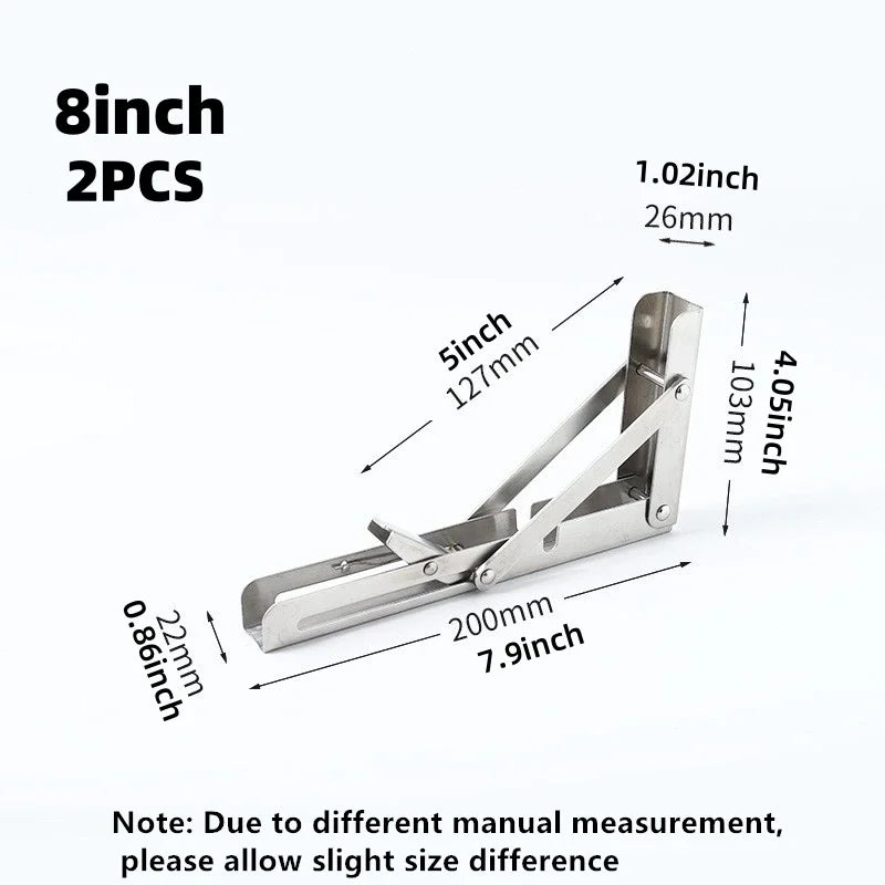 2PCS Heavy Duty Triangle Folding Angle Shelf Bracket Stainless Steel Collapsible Shelf Bracket for Table Work Bench Wall Mounted