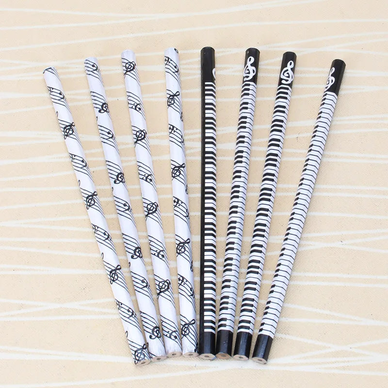 10Pcs Piano Music Note Pencil + 4pcs Pencil Eraser Stationery HB Wooden Painting Sketch Pen Exquisite Gift