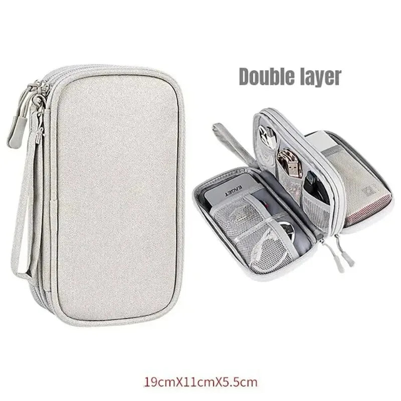 1PC Portable Travel Organizer Bag Waterproof Double Layer Cable Storage Pouch Carry Case for Cord Management