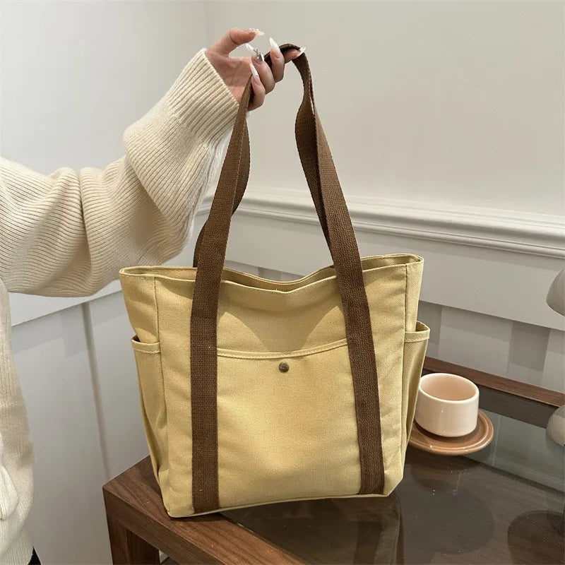 Canvas Bag Female Ins Forest Style Versatile Shoulder Bag Large Capacity Book Storage Student Class Commuter Bag Portable Cloth
