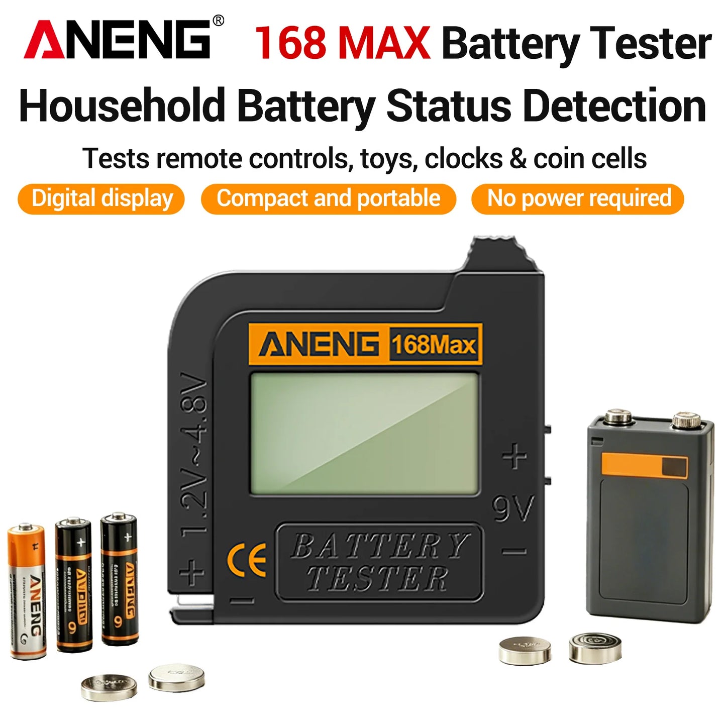 Universal Lithium Battery Tester ANENG 168Max Capacity Test Checkered Load Analyzer Check AAA AA Button Cell Home Essential Tool