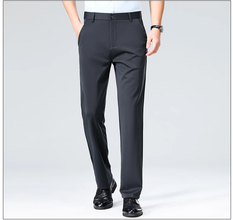 Mens Summer Stretch Straight Leg Business Dress Pants Breathable High Drape Trousers for Business Events