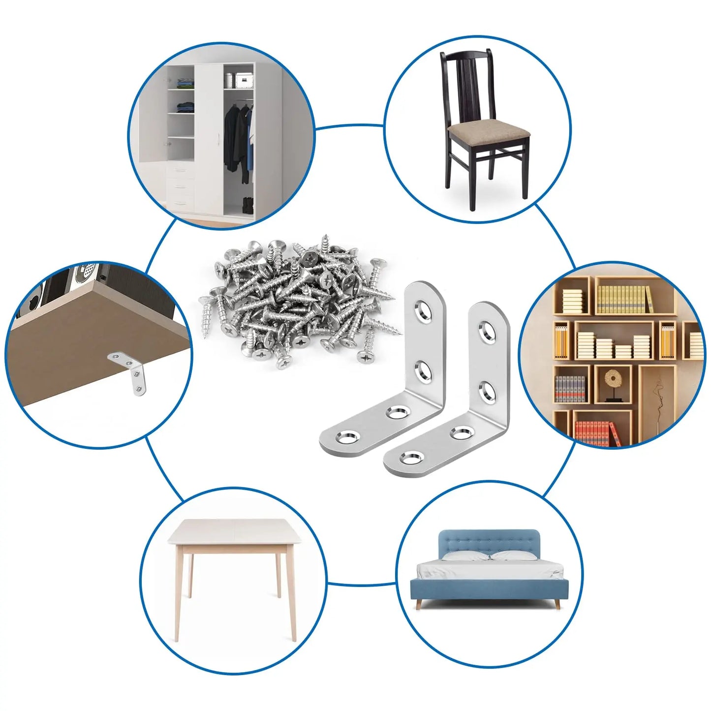 20PCS L Brackets Stainless Steel Corner Braces with Screws, 90° Right Angle Shelf Supports for Wood Furniture Accessories, Table