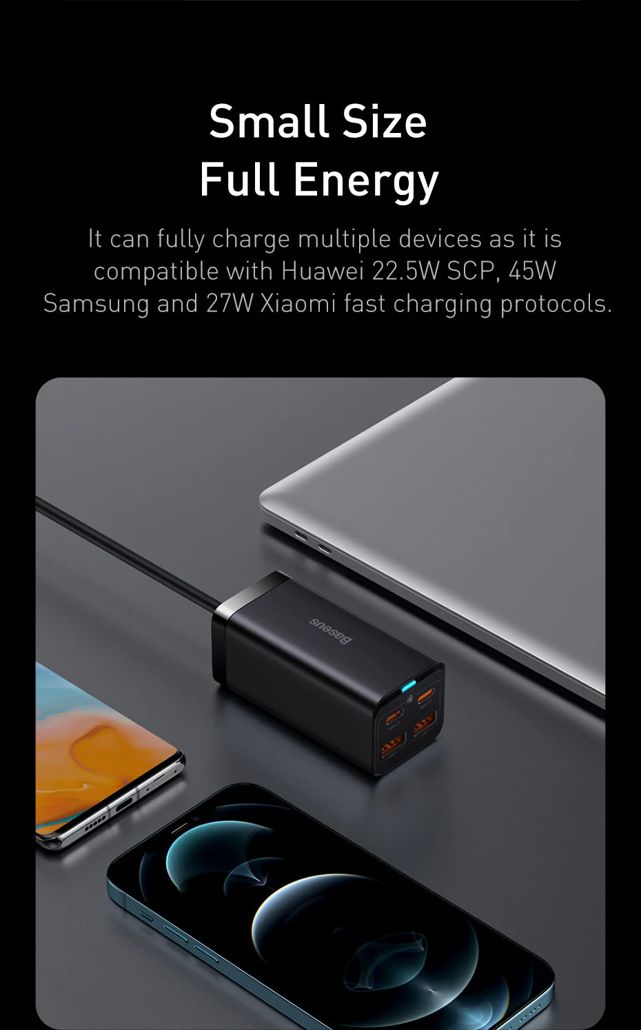 Baseus GaN3 100/ 65W Desktop Charger Quick Charge QC 3.04.0 USB C Type C Phone Charger For iPhone15 Huawei Xiaomi MacBook Laptop - Shoppiline