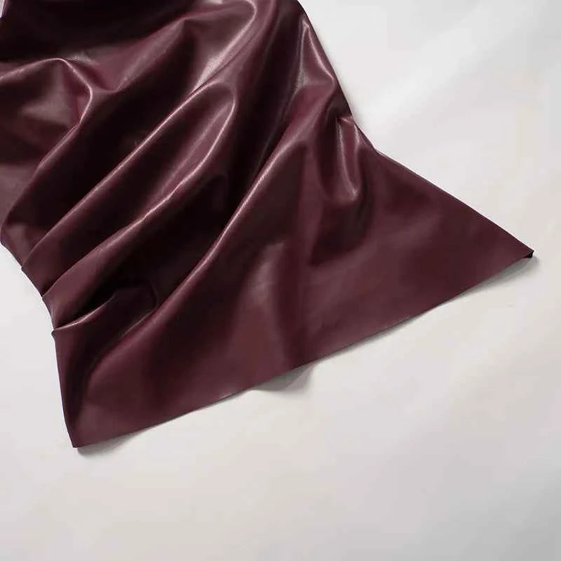 Burgundy Leather Tops Women Fashion Ruched Bodycon Crop Top Summer Sexy Sleeveless Irregular Night Club Party Tanks 2024 Black